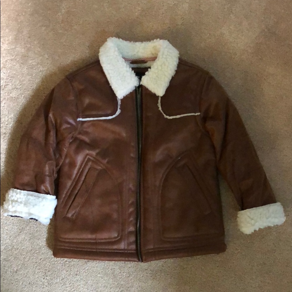 Child brown leather/fleece coat!